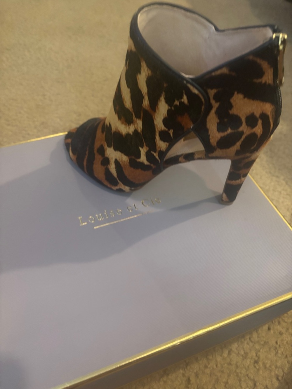 Louise et Cie Leopard Print Peep-Toe Ankle Bootie - Brown/Black